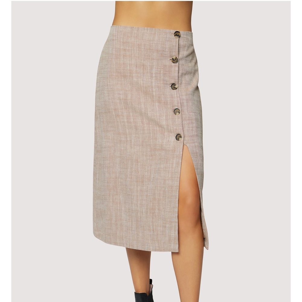 Lost + wander brown linen button down midi skirt XS. NWT.